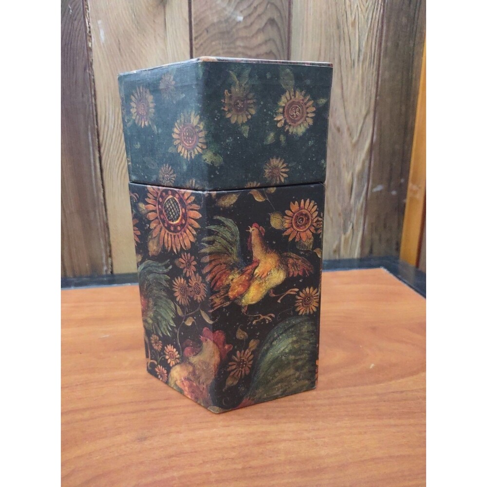 LANG DECORATIVE JAR CANDLE BOX BOB'S BOXES HEXAGONAL W/LID Proud Rooster